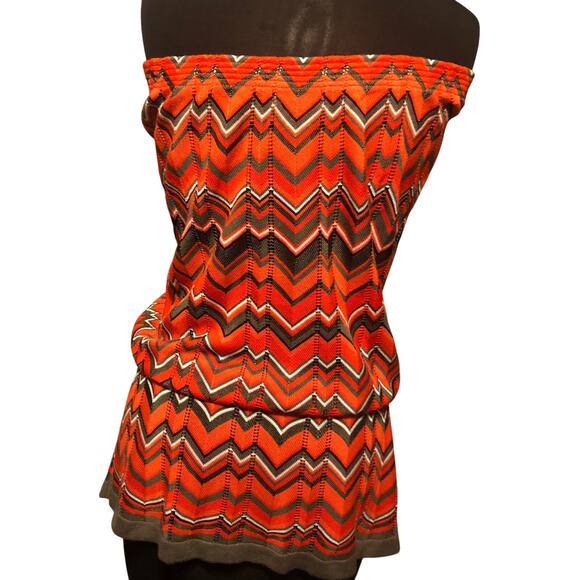 Cache Chevron Peek A Boo Knit Stretch Strapless Top Dress Drawstring Waist - Picture 7 of 7